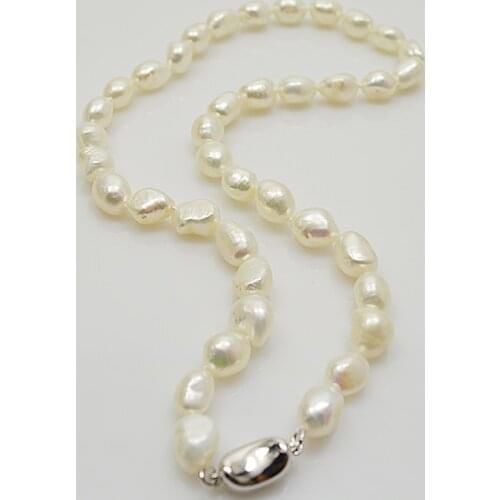 Unique Women Jewelry 9X10MM White Pearl Baroque Beads Handmade Necklace Gold Silvers Clasp Real Natural Freshwater Pearl Gift