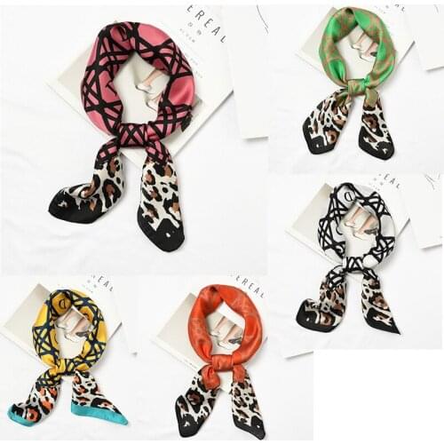 Yishine Wholesale 20pcs 5 Colors Multifunction Sexy Leopard Women Satin Wraps Scarves Shawl Polyester Silk Scarf Handkerchief