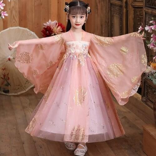 Girls Hanfu Skirt Chinese Style Dress Children Clothing Costume Super Fairy Cosplay Palace Princess Antiquity Girl Tang Suit