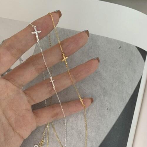 925 Sterling Silver Link Chain Cross Charm Necklace For Women Creative Pendant Elegant Wedding Party Jewelry Choker dz023