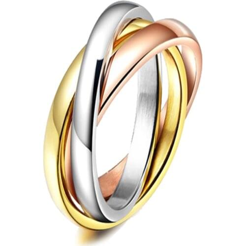 18KGP Titanium Steel Three Colors Rings Fashion Brand 316L Stainless Steel Jewelry for Women High Quality Not Fade (GR214)