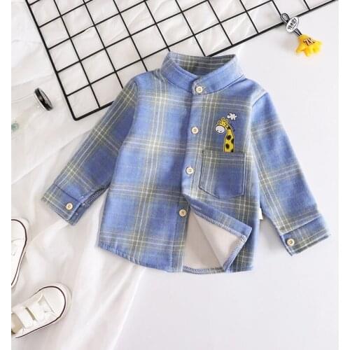 Winter Boys Shirt New Plaid giraffe Kids Long Sleeve Shirts Childrens Cotton Clothes Baby Boy Girls Thicken Blouses Velvet Tops