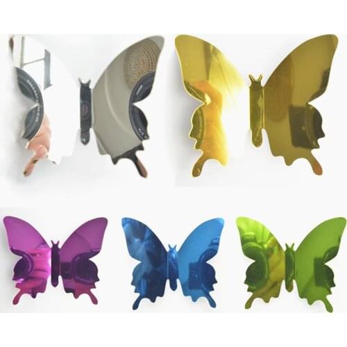 12Pcs/set Mirror Wall Stickers Decal Butterflies 3D Mirror Wall Art Fridge Wall Decal Wedding Decor DIY Home Decorations