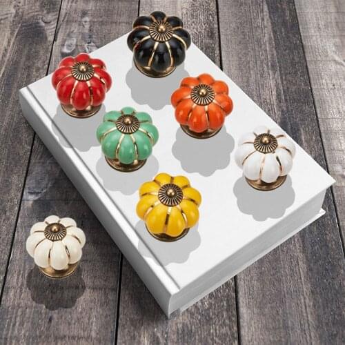 2 Pcs/Set Vintage Pumpkin Ceramic Door Knobs Cabinet Drawer Cupboard Kitchen Pull J2Y