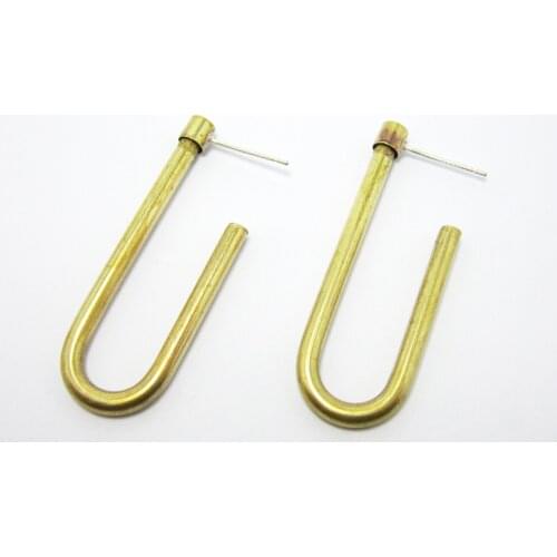 Brass studs earrings findings 41.4x15mm J shape Brass ear post 925 silver needle -2pcs-R1094