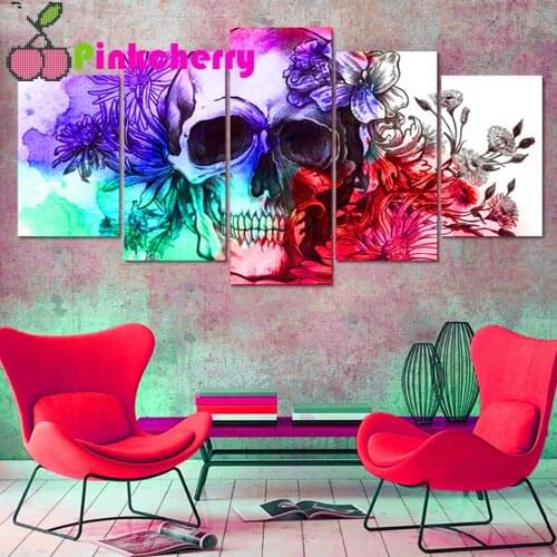 5 Panel diamond mosaic Skull With Flowers Abstract cross stitch 3d embroidery diamond painting Full Drill Multi-Panel K1141
