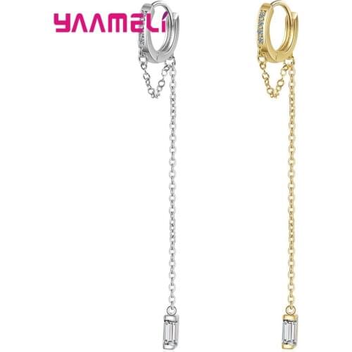 Earrings Pendientes Jewelry 925 Sterling Silver Men Women Punk Cubic Zircon 80mm L Rolo O Chain Double Hole Ear Decoration