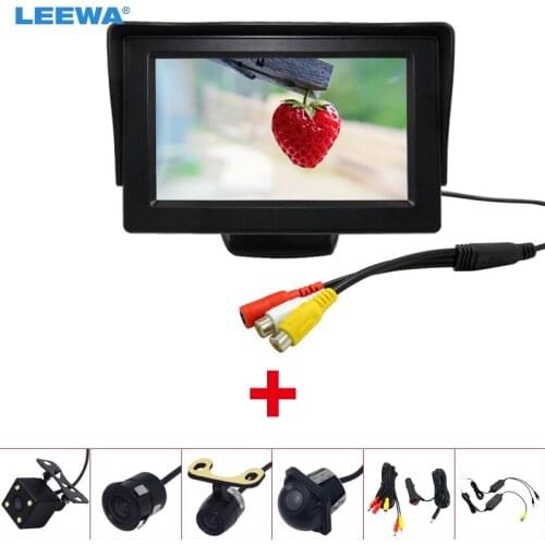 LEEWA 4.3" TFT LCD Stand-alone Monitor With Rear View Parking Backup Camera RCA Video System 2.4G Wireless & Cigarette Lighter