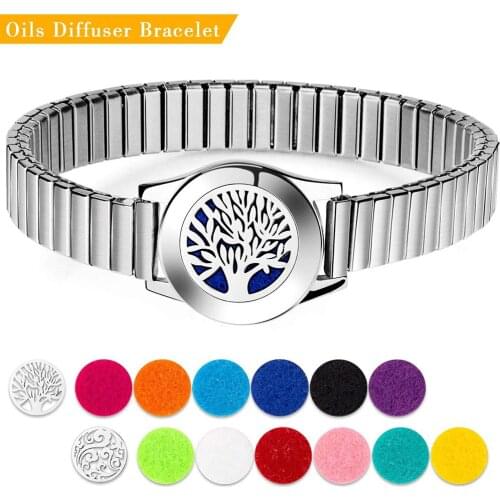 BOFEE Essential Oil Diffuser Locket Watch Bracelet Tree of Life 361L Stainless Steel Aromatherapy Adjust Chain Gift Women Men