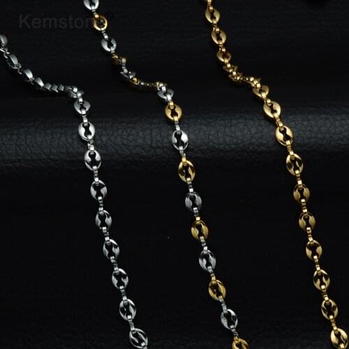 Kemstone 5MM Stainless Steel Gold Silver Plated Coffee Beans Shape Chain Bracelet Necklace Jewelry Gift for Men