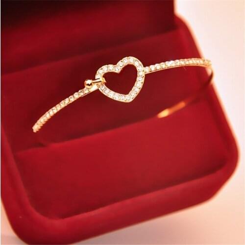 2020 Hot Fashion Bracelet Adjustable Crystal Double Heart Bow Cuff Opening Bracelet For Women Jewelry Gift Jewelry wholesale