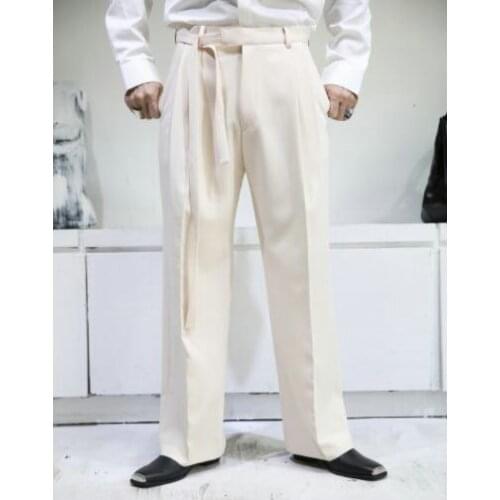 Big fashion brand mens new solid color belt straight tube trend casual pants popular loose suit pants