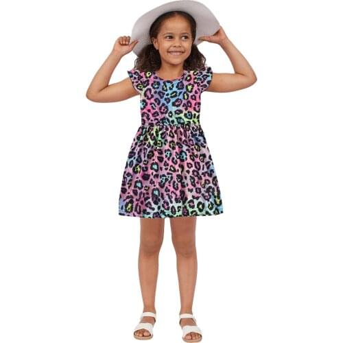 Children Dresses Toddler Baby Girls Fly Sleeve Leopard Tie-dyed Printed Princess Dress Kids Clothes Girls Casual Dresses