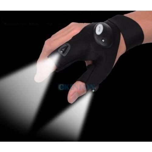 DHL 200PC Outdoor Fishing Magic Strap Fingerless Glove with LED Flashlight Torch Cover Survival Camping Hiking Night Rescue Tool