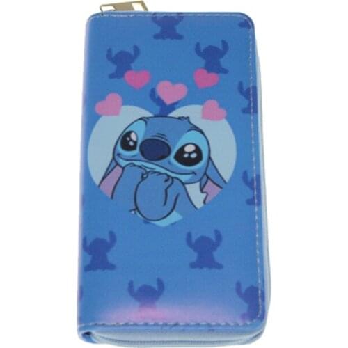Disney mickey mouse card holder pu New Stitch Long Zipper Wallet girl boy Wallet princess Clutch coin bag