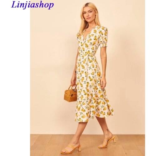 Elegant floral print midi dress woman v neck sashes lining high quality short sleeve reform long chic party dress femme vestidos