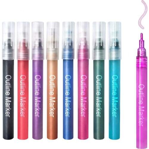 8 Colors Card Writing Drawing Double Line Outline Pen Highlighter Marker Pen Set
