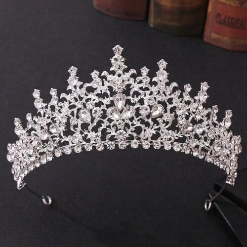 GETNOIVAS Luxury Gold/Silver Color Tiara Women Baroque Rhinestone Crown Headpeice Bride Wedding Headband Hair Accessories SL