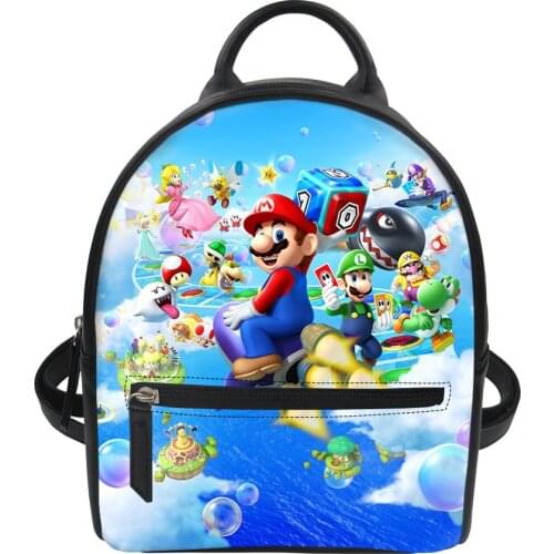 HaoYun PU Backpack Super-Mario-Pattern Female Backpacks Small School Bag Pack For Teenager Cartoon Game Design Daypack Mochila
