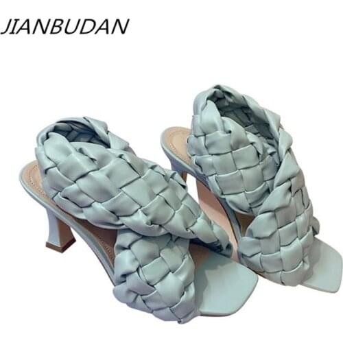 JIANBUDAN Womens Summer Dress High heels Sandals Open Toe Comfortable Party Sandals Weave Sexy Sandals Women office Pumps