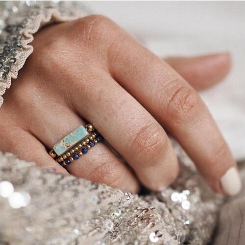 Pomlee Gothic Natural Stone Rings for Women Gold Silver Stainless Steel Ring Adjustable Amethyst Opal Fashion Jewelry Wholesale