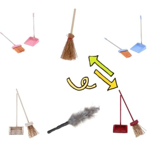 1/12 Scale Dollhouse Miniature Furniture Toy Accessories Mini Brooms Dustpans Doll House Cleaning Tool Kitchen