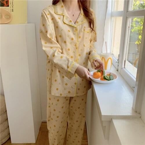 INS Style Sweet Students Pajamas Set Long Sleeve Spring Autumn Trousers Two Piece Suit New 2021 Cotton Pyjamas Women Homewear