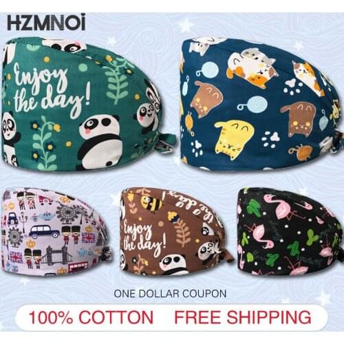 Fashion Print Matte Cap Printed Adjustable Cotton Beauty Salon Surgeon Dental Clinic Nurse Cap Womens Mens Surgical Cap