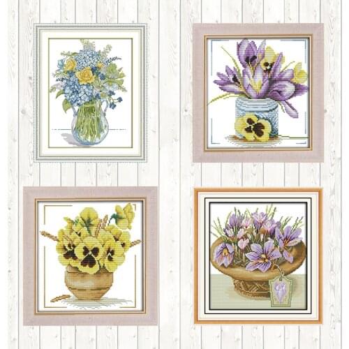 A Pot of Orchids DIY Needlework Crafts Wall Home Decor Patterns Kits Cross Stitch Kits Cotton Thread Embroidery Needlework Sets