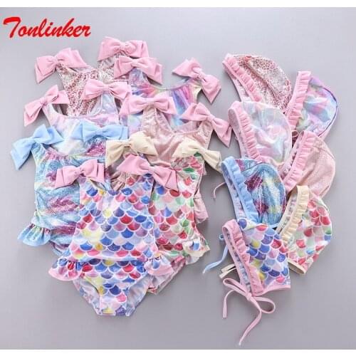2020 Summer New girls' Seven-Color Printed Rainbown Swimsuit With Swimming Cap Children Swimwear For Wimming Pool Entertainment