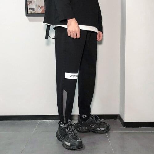 New Youth Students Popular Drawcord Sports Cotton Work Clothes 9-Point Pants MenS Korean Fashion Print Casual Trousers Boy