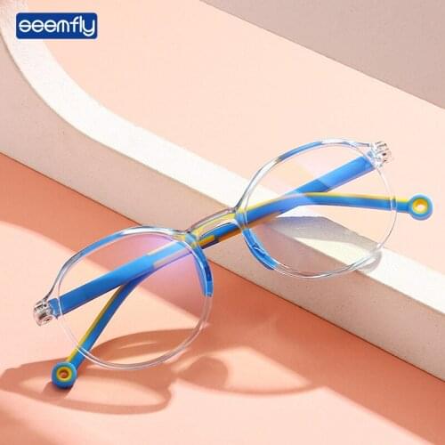 Seemfly Children Anti-blue Light Glasses Frame TR90 Computer Goggles Silicone Nose Support Baby Flat Lens Optical Sepectacles