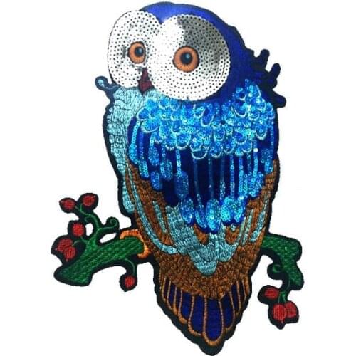 Paillette Anime Owl Patch Cartoon Sew On Sequin Animal Patches Kids DIY Cute Sewing Embroidered Patches For Clothing
