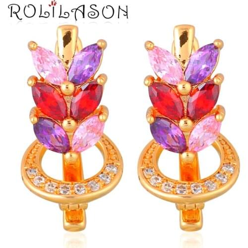 Permanent Light Color Zircon Gold Tone Crystal Clip Earrings Wholesale & Retail Fashion Jewelry for Women JE1052