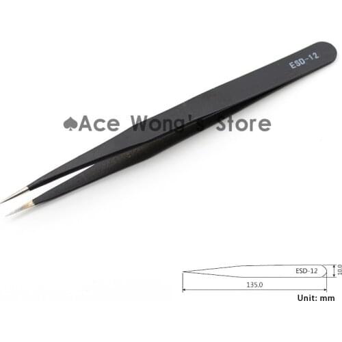 1pcs Precision ESD-12 Tweezers, stainless steel anti-static tweezers Repair Tool Soldering Station Welding Assist