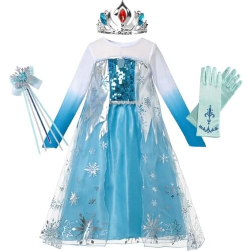 Elsa Dress for Girls Mesh Tulle Halloween Christmas Cosplay Princess Dresses Party Birthday Sequins Snow Queen Clothing