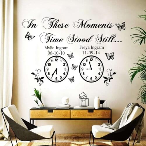 Custom Name Date In These Moments Time Clock Wall Sticker Flower Butterfly Wall Decal Bedroom Living Room Vinyl Decor