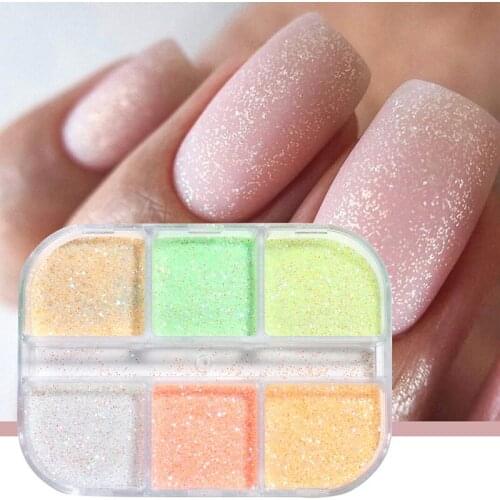 6Grids Luminous Glow in the Dark Mermaid Sugar Nail Glitter Powder Neon Reflective Pigment Nail Art Decor Rubbing Dust for Girl