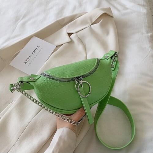 Luxury Crocodile Pattern Chain Fanny Pack Banana Waist Bag New Brand Belt Bag Women Waist Pack Pu Leather Chest Bag Belly Bag