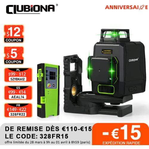 CLUBIONA 2 x 360 Cross Line Self-leveling Laser Level 8 Lines Vertical and Horizontal Line Green Beam with Li-ion Battery