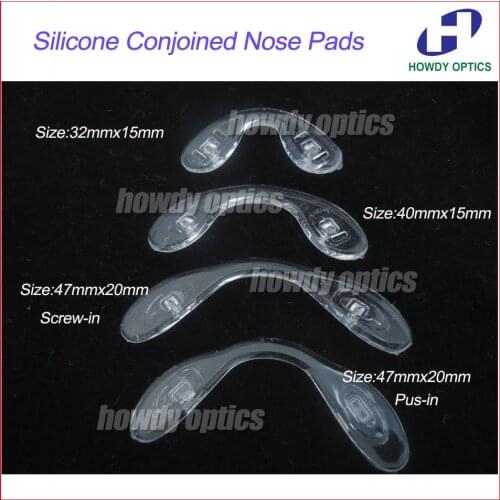 100pcs Eyeglasses Silicone Conjoined Push in Nose Pads Screw in Nose Pad 32x15mm 40x15mm 47x20mm Free Shipping
