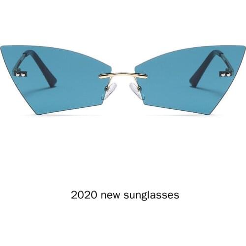 Oversized Rimless Punk Sunglasses Women 2020 Personality Unique Mens Cat Sun Glasses Big Frame Dark Green Glasses NX