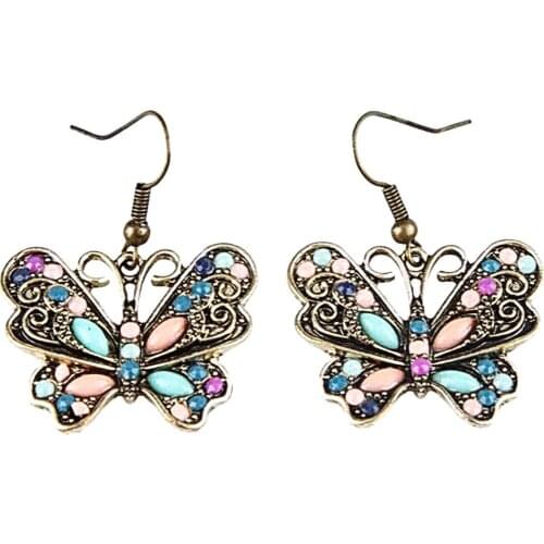 Unique and Vintage Bohemian Women Butterfly Dragonfly Rhinestone Charm Hook Earrings Jewelry Gift