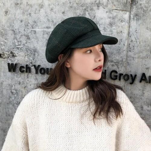 Vintage Hats Men Women Autumn Winter Casual Retro Plaid Warm Beret Hat Wide Brim Octagonal Cap Artist Berets Hats All Match