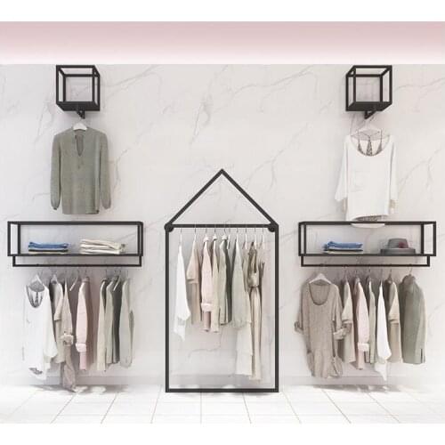 Clothing store display shelf wall hanging boys and girls wear wall shelf wall hanging clothes shelf hanging clothes