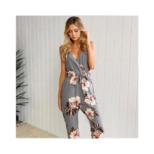 WildPinky Cross V-neck Boho Floral Print Jumpsuit Ruffle Tie Up Sexy Jumpsuit Women Backless Elegant Summer Playsuits Female