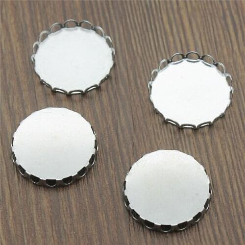 30pcs Fit 10~25mm Round Glass Cabochon Stainless Steel Material Lace Edge Cameo Cabochons Base Setting
