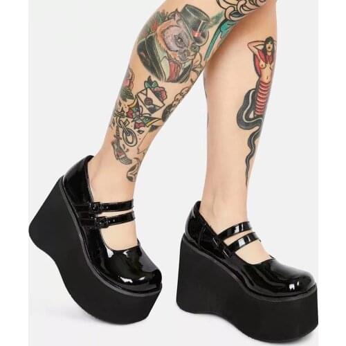 Women Shoes Large Size Lolita Shoes Cute Mary Janes Gothic Platform Wedges Pumps Sweet Gothic Punk Shoes Woman