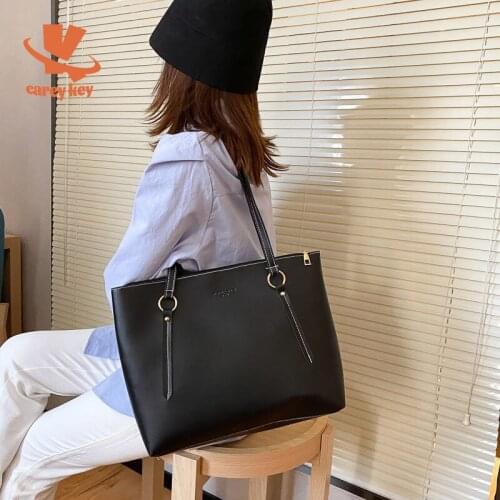 CAREY KAY Women PU Large-Capacity Handbags Female Korean Trend Black Solid Shoulder Bags High-Quality Luxury Designer Tote Bags