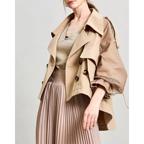 Autumn Winter Japanese Style 2021 Coats Women Designer Sweet Temperament Double Breasted Lapel Mesh Gauze Sleeve Trench